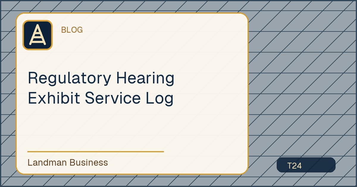 Editorial title card for Regulatory Hearing Exhibit Service Log
