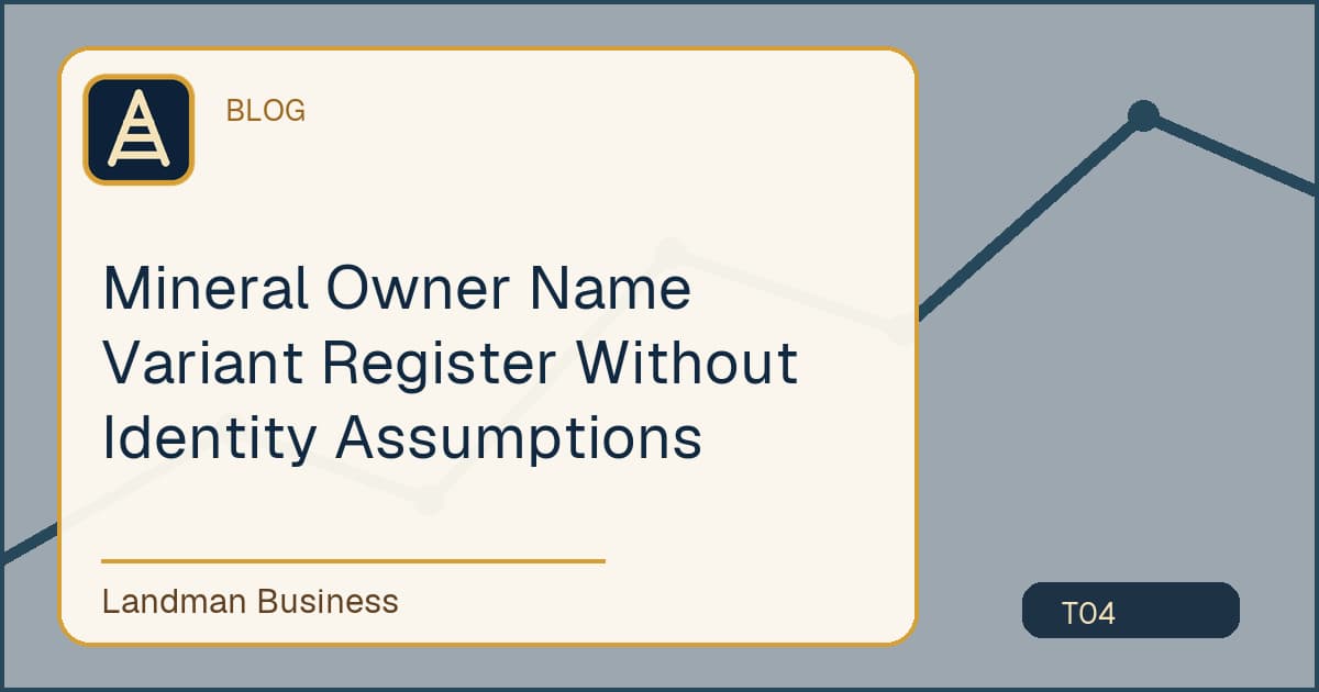 Editorial title card for Mineral Owner Name Variant Register Without Identity Assumptions