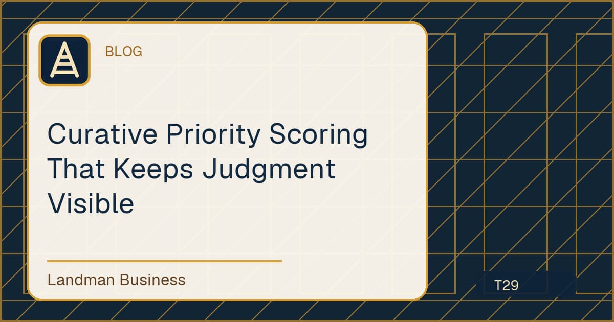 Editorial title card for Curative Priority Scoring That Keeps Judgment Visible
