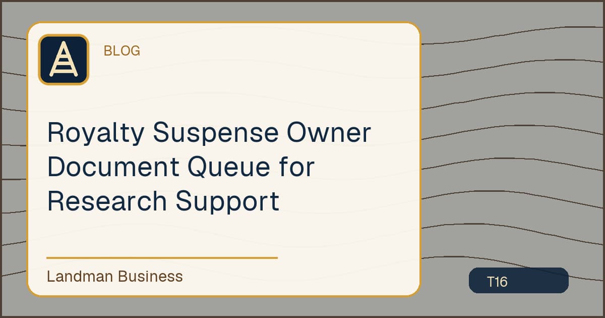 Editorial title card for Royalty Suspense Owner Document Queue for Research Support