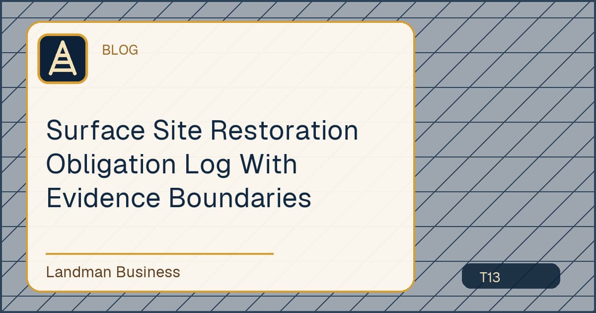 Editorial title card for Surface Site Restoration Obligation Log With Evidence Boundaries