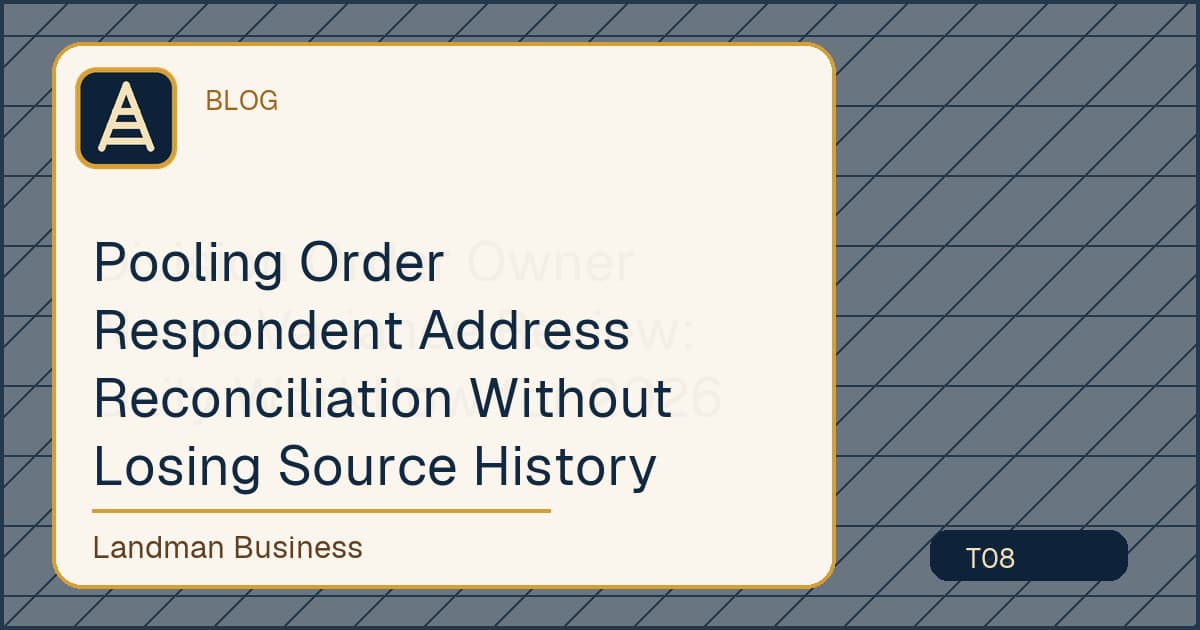 Editorial title card for Pooling Order Respondent Address Reconciliation Without Losing Source History