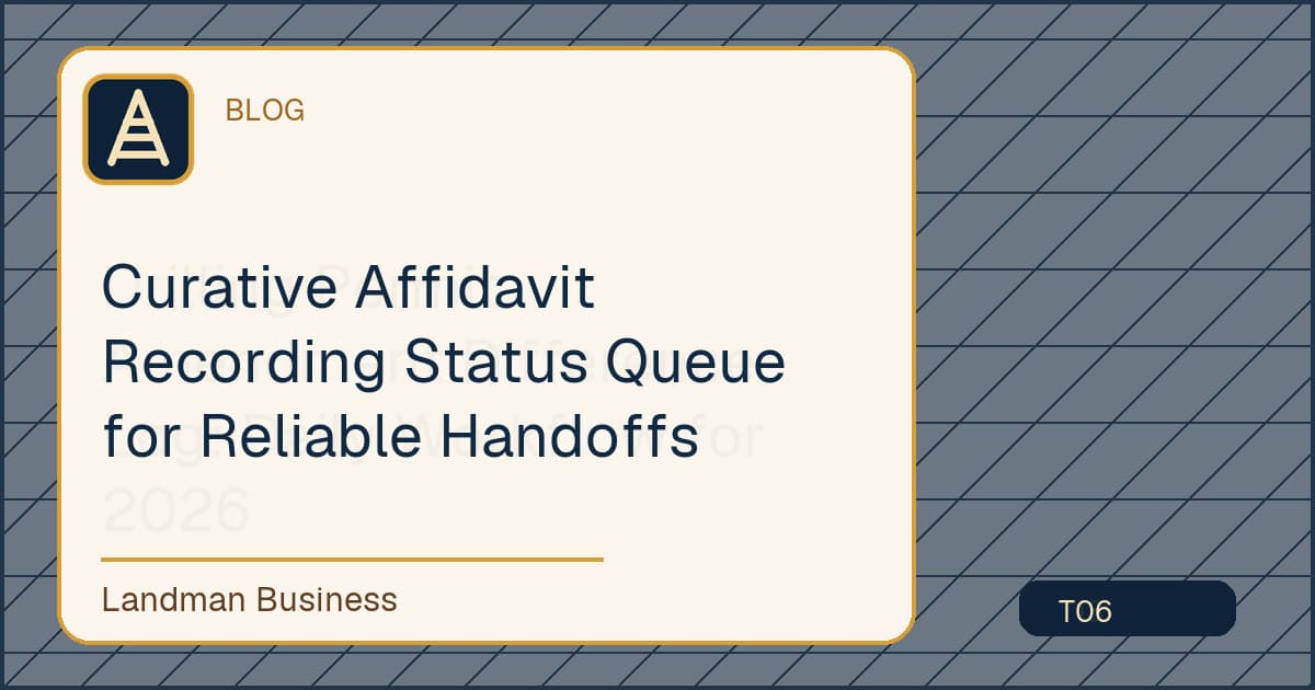 Editorial title card for Curative Affidavit Recording Status Queue for Reliable Handoffs
