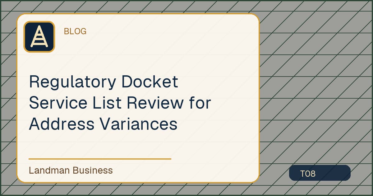 Editorial title card for Regulatory Docket Service List Review for Address Variances