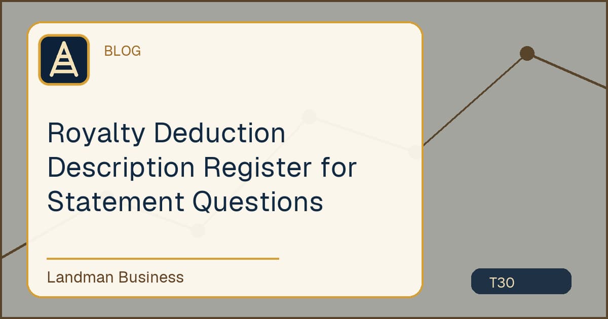 Editorial title card for Royalty Deduction Description Register for Statement Questions